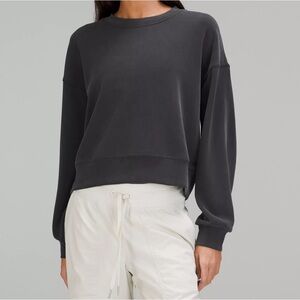 Lululemon Softstreme Perfectly Oversized Cropped Crew Sweatshirt Black Sz 2 XS